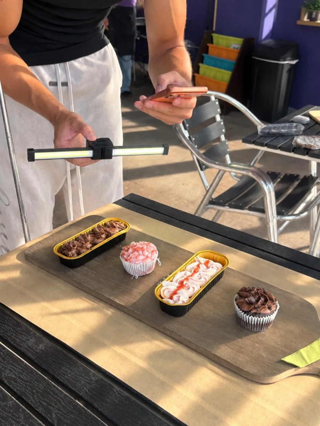 Lighting cupcakes and frosted desserts with an LED bar before a product shot